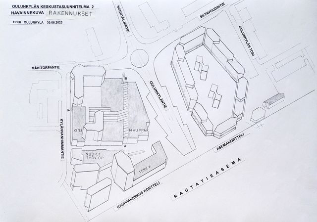 Piirros Oulunkylän keskustan asemakaavasuunnitelmasta